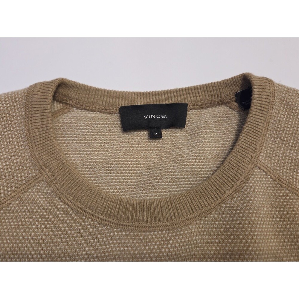 Vince Mens Medium Birdseye Raglan Crew Sweater Wool Cashmere Tan Beige Flaw - Picture 3 of 10